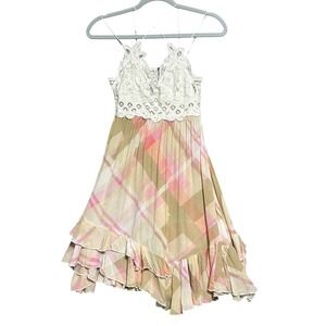 Free People FP One Dress Womens Small Fairy Multicolor Lace Boho‎ Ruffle Hem